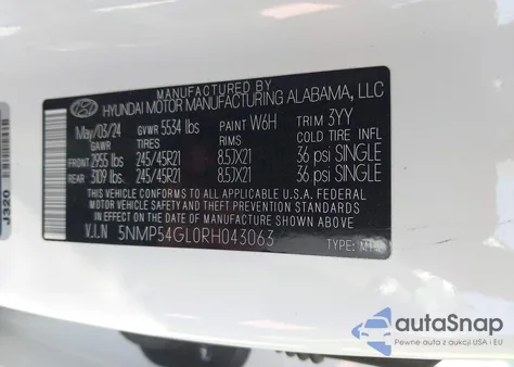 2024 Hyundai Santa Fe Calligraphy z USA, uszkodzony, nr VIN 5NMP54GL0RH043063